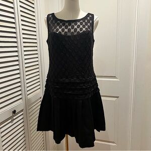 NWT Ann Taylor Black Drop Waist Sleeveless Sheer Pleated Skirt Dress- Size 6